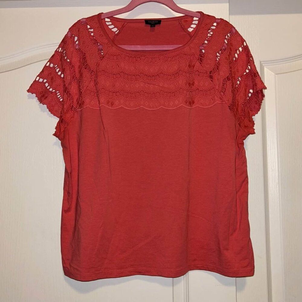 Talbots pink coral embroidered eyelet top shirt woman's size XLP - Picture 2 of 7